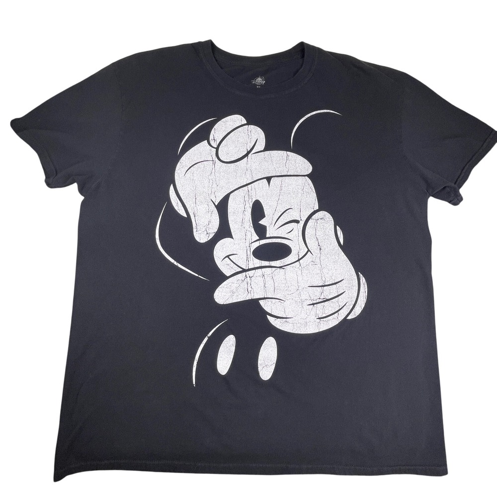 Disney Parks Mickey Mouse Graphic T-Shirt Mens XL Black Distressed Camera Pose